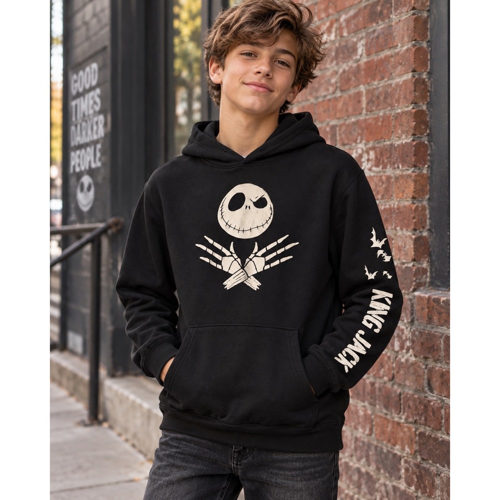 Disney Nightmare Before Christmas Jack Skellington Boys Large Black Hoodie